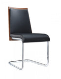 Set of Two Black and Silver Upholstered Faux Leather Dining Parsons Chairs