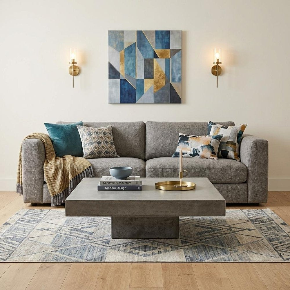 43" Gray and Dark Gray Concrete Square Block Coffee Table