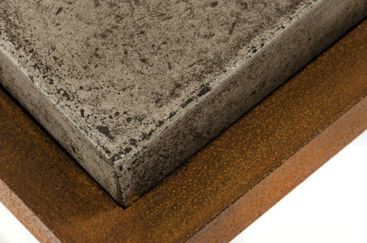 42" Dark Gray and Rust Concrete And Iron Square Abstract Coffee Table