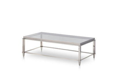 55" Clear and Silver Glass And Steel Coffee Table