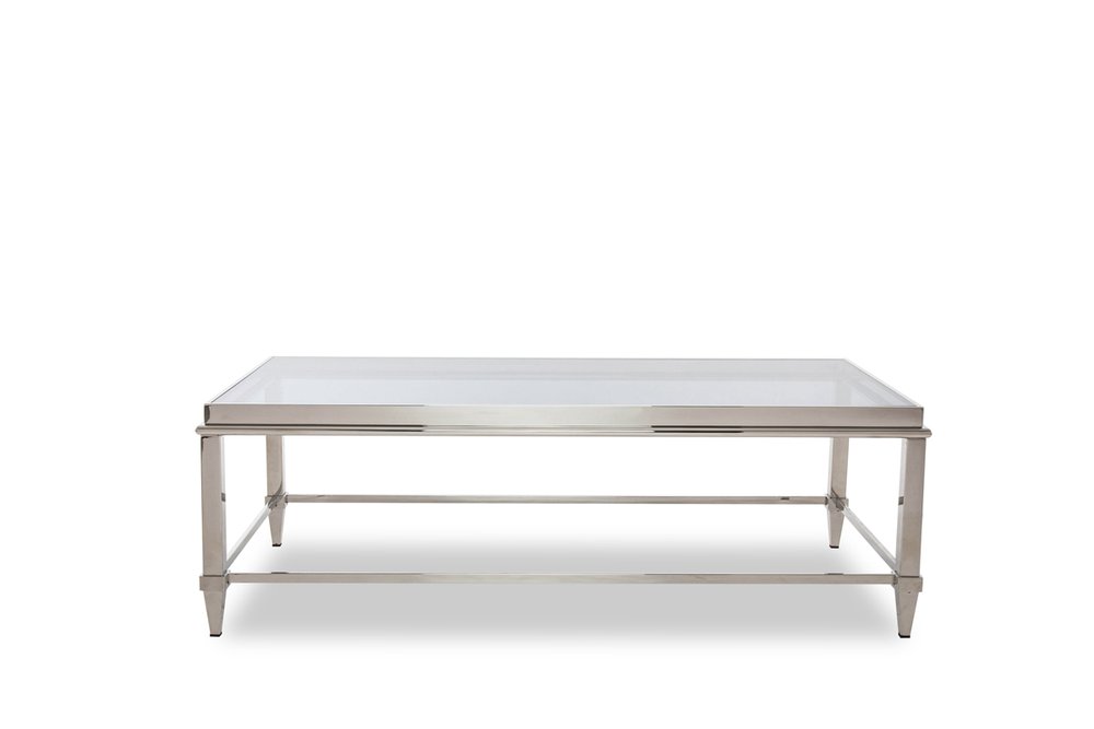 55" Clear and Silver Glass And Steel Coffee Table