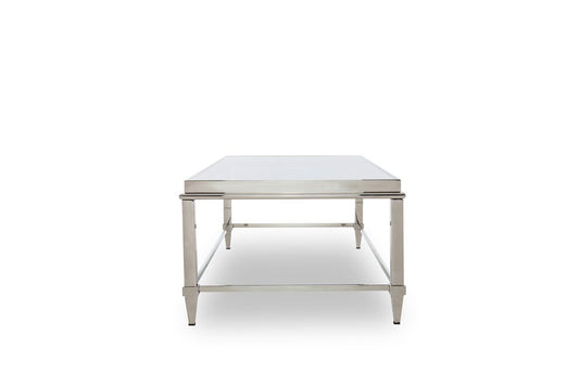 55" Clear and Silver Glass And Steel Coffee Table