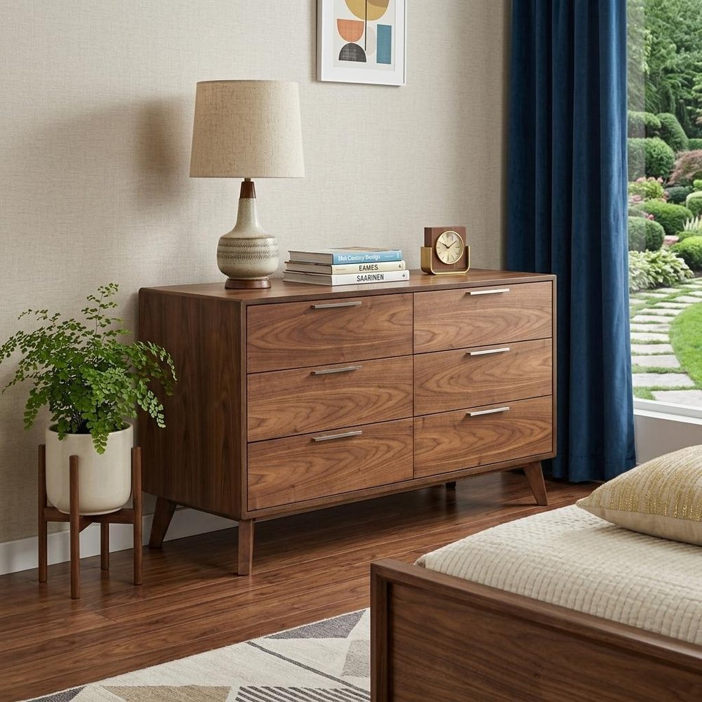 30" Walnut Solid Wood Five Drawer Chest