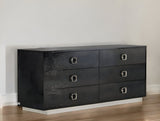 63" Black Six Drawer Shagreen Faux Croc Double Dresser