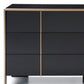 55" Black And Gold Solid Wood Six Drawer Double Dresser