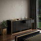 55" Black And Gold Solid Wood Six Drawer Double Dresser