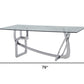 79" Clear And Silver Glass And Stainless Steel Trestle Base Dining Table