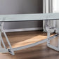 79" Clear And Silver Glass And Stainless Steel Trestle Base Dining Table