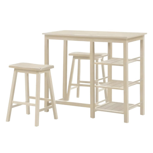 Three Piece Cream Solid Wood Counter Height Bar Table Set