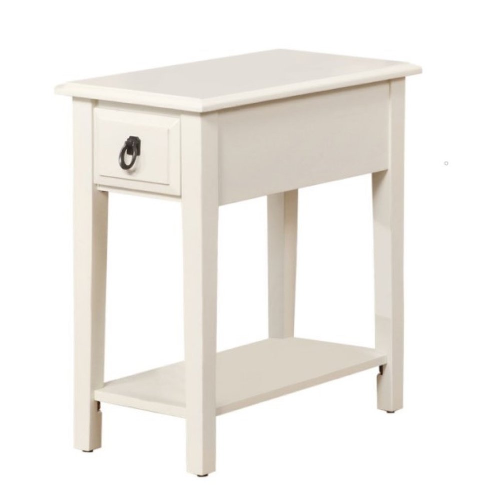 23" White Wood End Table With Drawer And Magazine Holder