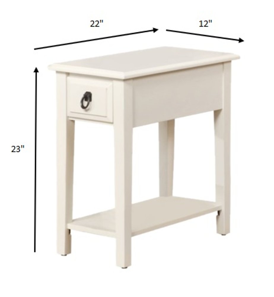 23" White Wood End Table With Drawer And Magazine Holder
