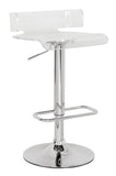 Clear and Silver Acrylic and Metal Low Back Adjustable Height Swivel Bar Chair