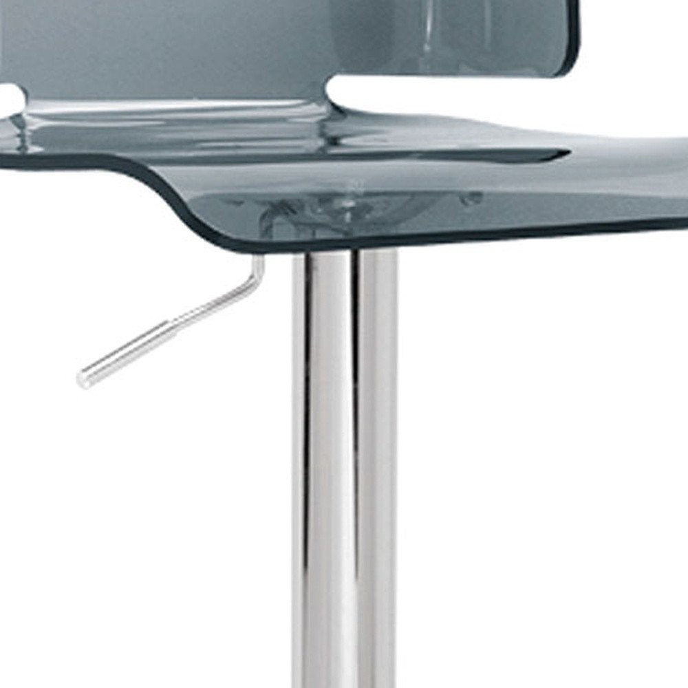 Clear and Silver Acrylic and Metal Low Back Adjustable Height Swivel Bar Chair