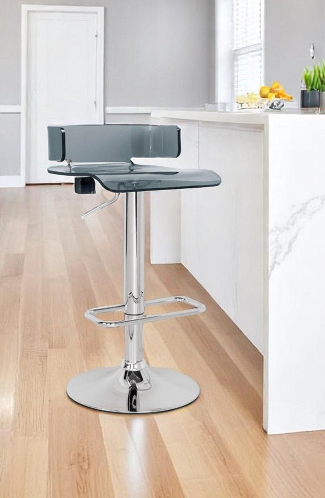 Clear and Silver Acrylic and Metal Low Back Adjustable Height Swivel Bar Chair