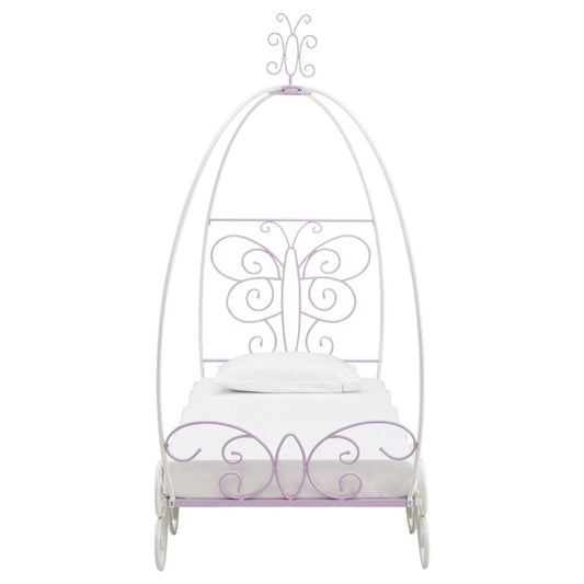 Purple and White Metal Canopy Bed Frame