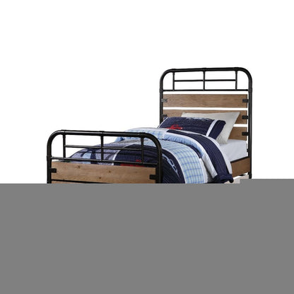 Black And Oak Shiplap Texture Wood and Metal Twin Bed Frame