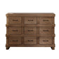 44" Brown Solid Wood Nine Drawer Triple Dresser
