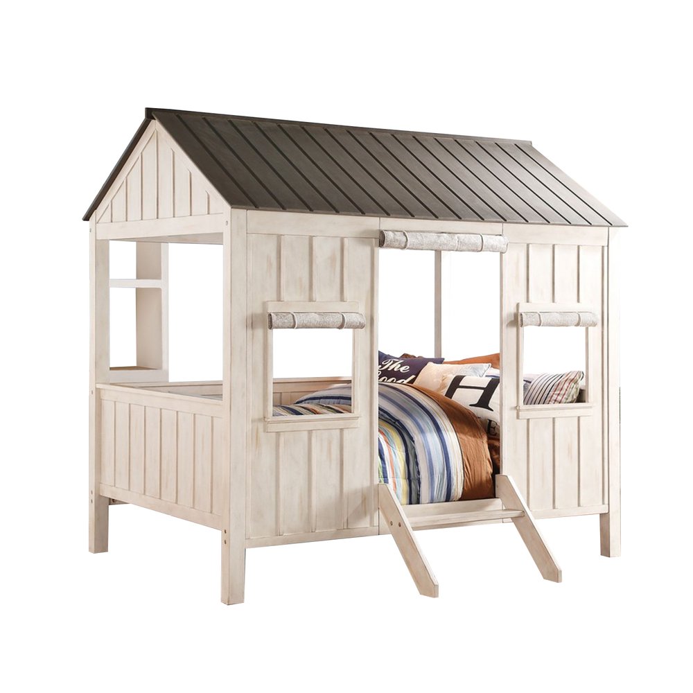 Pink and White Wood Full Bed Frame