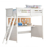 White Panel Wood Twin Loft Bed With Desk