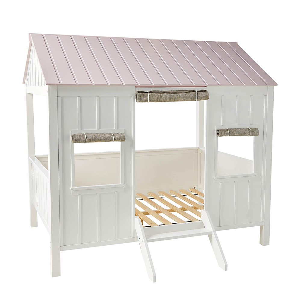 Pink and White Wood Full Bed Frame