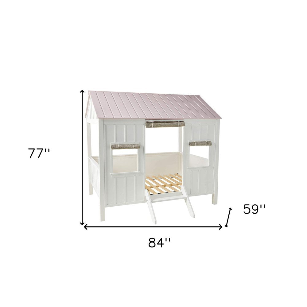 Pink and White Wood Full Bed Frame
