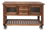 58" Rustic Brown Rolling Kitchen Cart With Storage