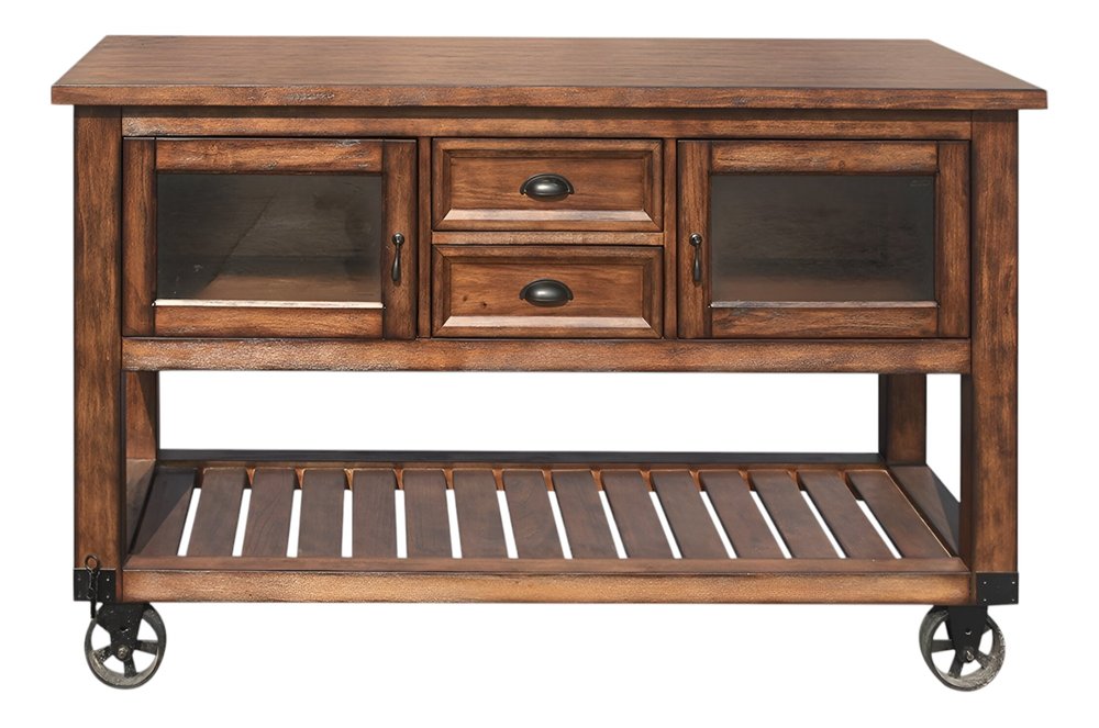 58" Rustic Brown Rolling Kitchen Cart With Storage