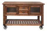 58" Rustic Brown Rolling Kitchen Cart With Storage