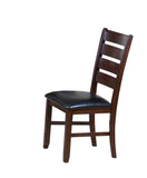 Set of Two Black And Dark Brown Upholstered Faux Leather Slat Back Dining Side Chairs