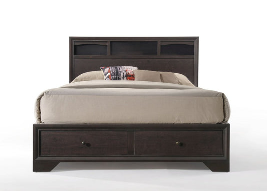 Espresso Solid Wood Queen Bed Frame With Drawers