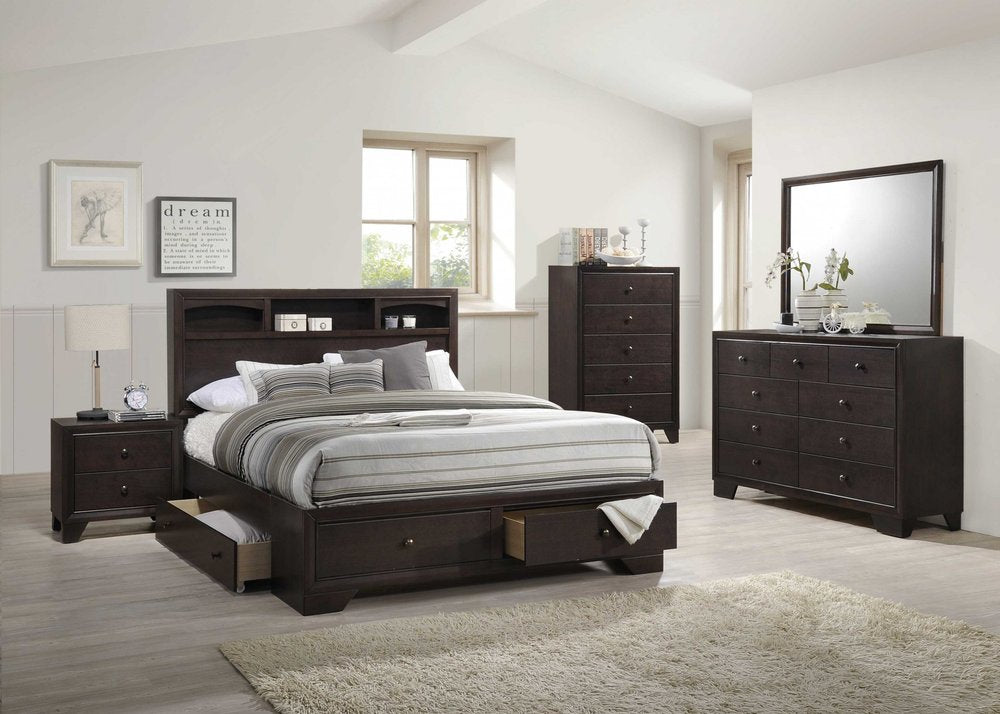 Espresso Solid Wood Queen Bed Frame With Drawers