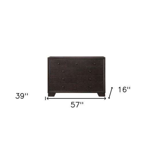 57" Espresso Wood Nine Drawer Double Dresser