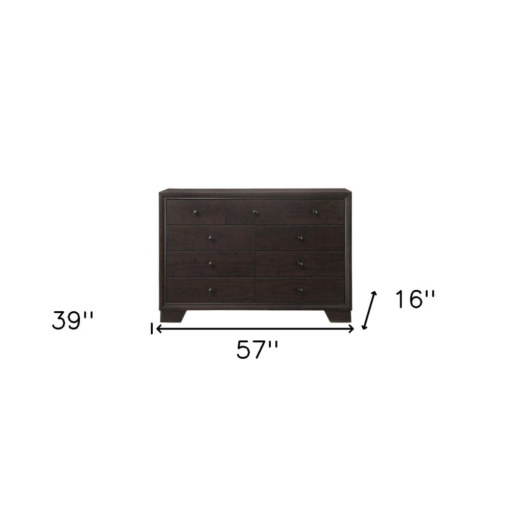 57" Espresso Wood Nine Drawer Double Dresser
