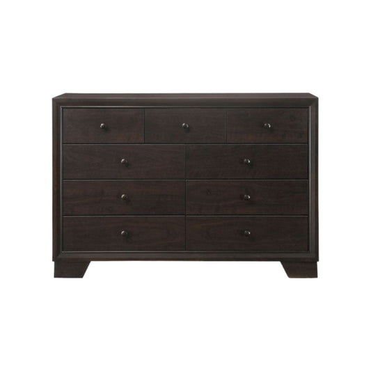 57" Espresso Wood Nine Drawer Double Dresser