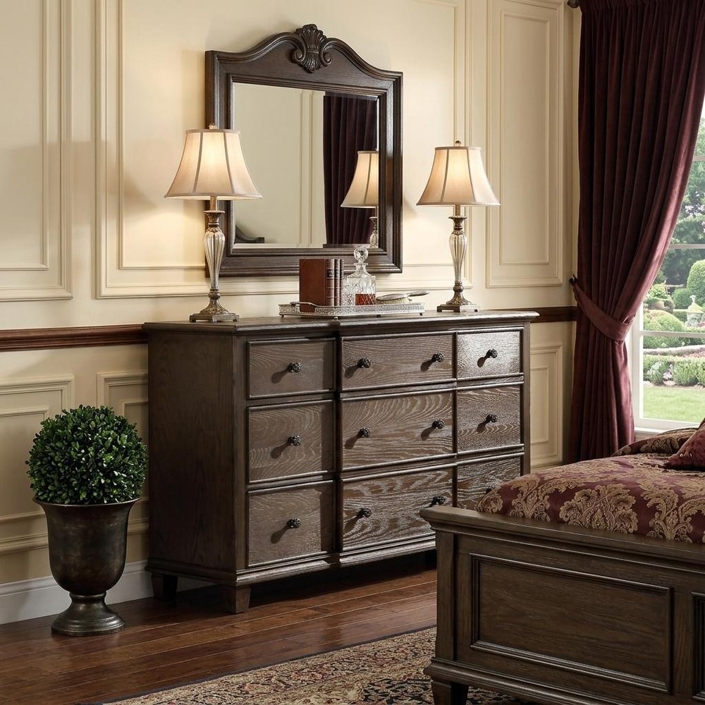 60" Dark Brown Solid Wood Nine Drawer Double Dresser