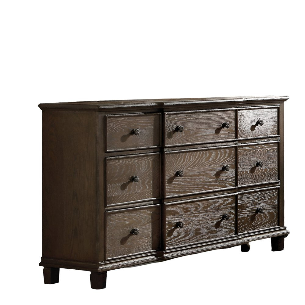60" Dark Brown Solid Wood Nine Drawer Double Dresser