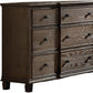 40" Oak Wood Five Drawer Dresser