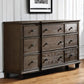 60" Dark Brown Solid Wood Nine Drawer Double Dresser