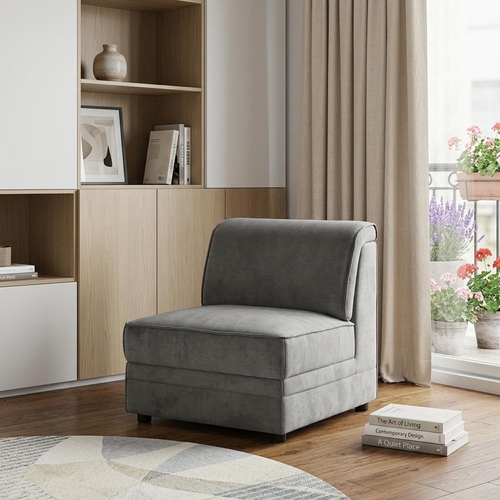 30" Gray and Black Velvet Slipper Chair