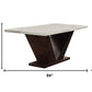 64" White And Dark Brown Marble And Solid Manufactured Wood Pedestal Base Dining Table