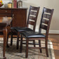Set of Two Espresso And Brown Upholstered Faux Leather Ladder Back Dining Side Chairs