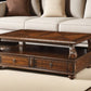 50" Dark Brown Solid Wood Coffee Table With Two Drawers And Shelf