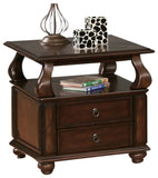 26" Brown Solid Wood Square End Table With Two Drawers And Shelf