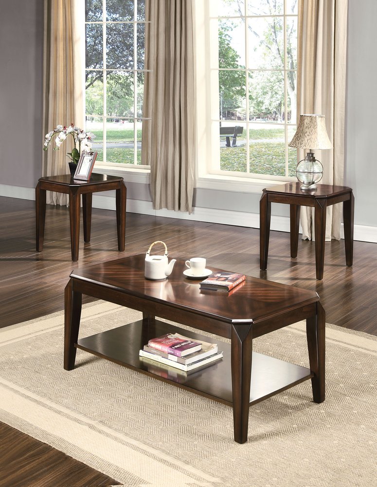 Dark Brown Solid Wood Coffee Table With Shelf