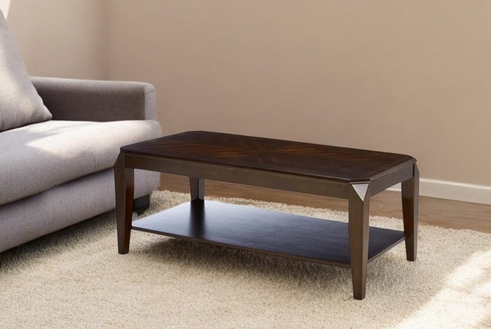 Dark Brown Solid Wood Coffee Table With Shelf