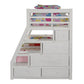 White Twin Over Full Solid Wood Bunk Bed With Stairs And Trundle And Storage