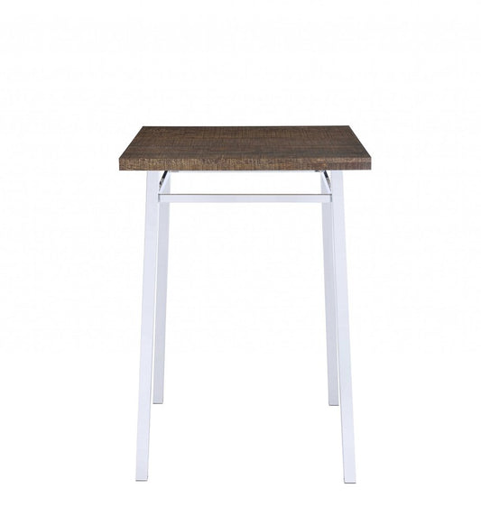 30" Brown and White Metal and Solid Wood Square Bar Table