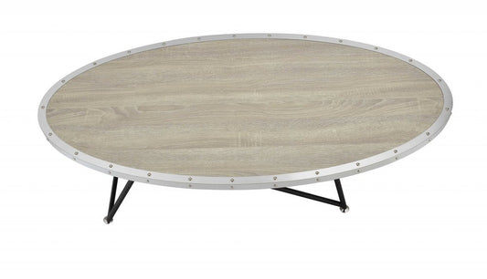 46" Gray and Black Wood and Iron Oval Coffee Table