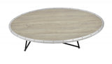 46" Natural and Black Wood And Iron Round Abstract Coffee Table
