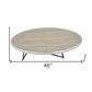 46" Natural and Black Wood And Iron Round Abstract Coffee Table